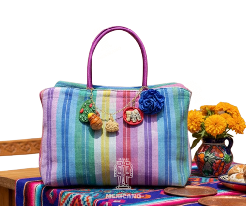 Bolsa Tote Artesanal Mexicana de Malla Plástica Multicolor