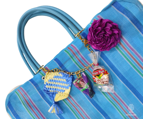 Bolsa Tote Artesanal Mexicana de Malla Plástica Azul