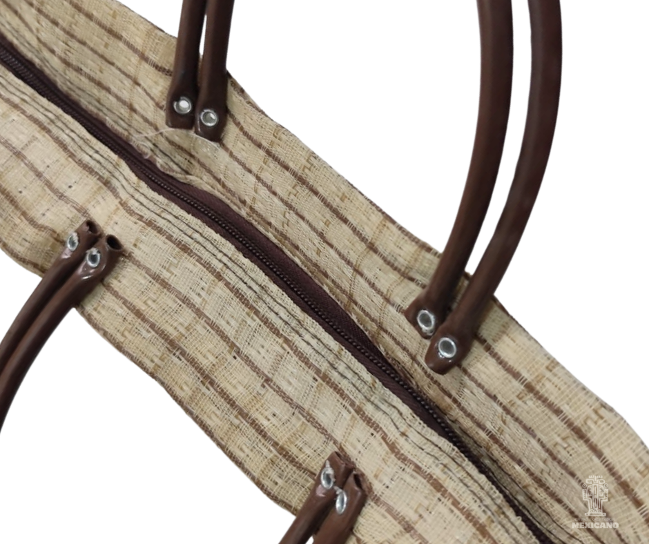 Bolsa Tote Artesanal Mexicana de Malla Plástica Marrón claro