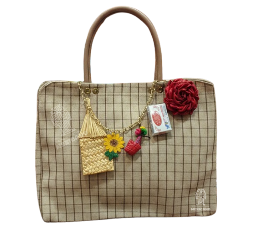 Bolsa Tote Artesanal Mexicana de Malla Plástica Marrón claro