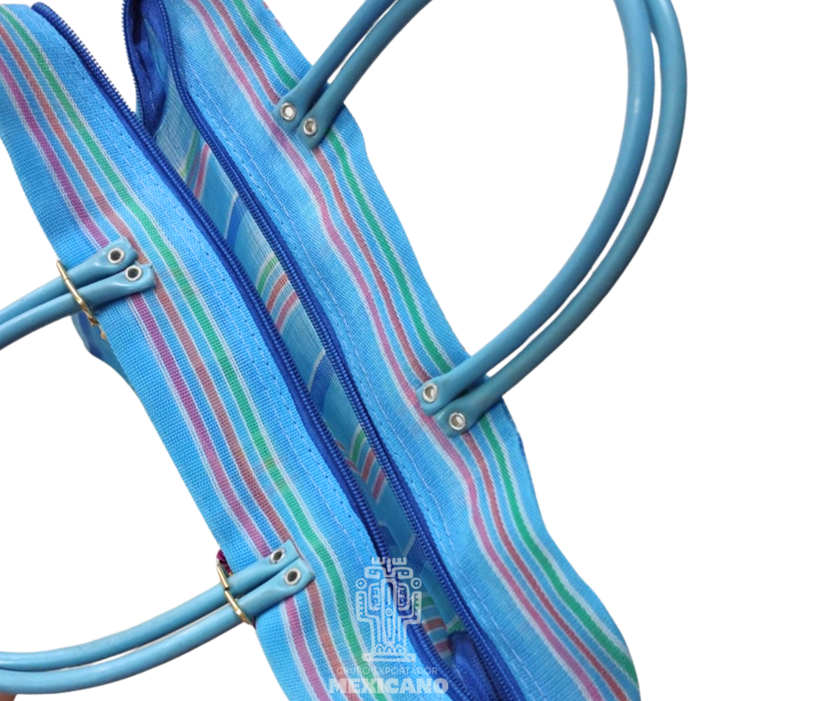 Bolsa Tote Artesanal Mexicana de Malla Plástica Azul